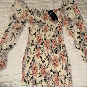 Elegant Floral Long Sleeve Mini Dress